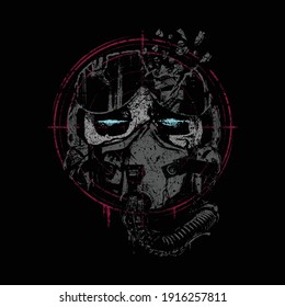 Skull pilot rust dark horror graphic illustration vector art t-shirt design