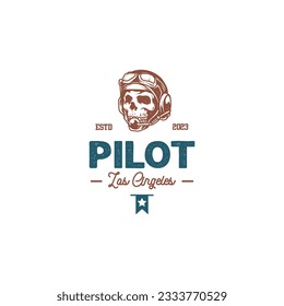 skull pilot vintage retro logo