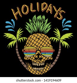 Skull Pinapple Holidays Vector Illustration For Your Company Or Brand