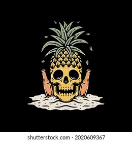 Skull and pineapple in beach vector template