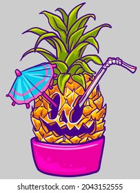 a skull pineapple halloween illustration vector