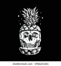 Skull pineapple summer graphic illustration vector art t-shirt design