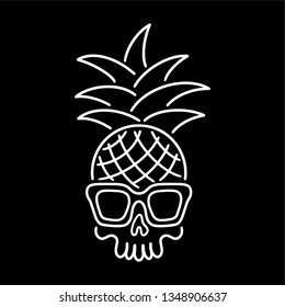 Skull pineapple with sunglasses black background