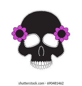 skull with pink flowers background, vector illustration icon