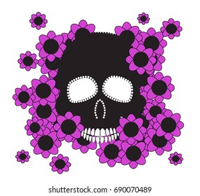 Skull with pink flowers vector background