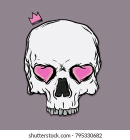skull pink Heart eye   crown in valentine day vecter design background pink illustration