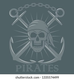 Skull pirate in a bandana and anchors with text and chain