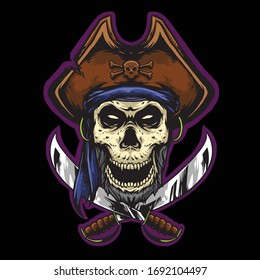 skull pirate with blade logo design mascot