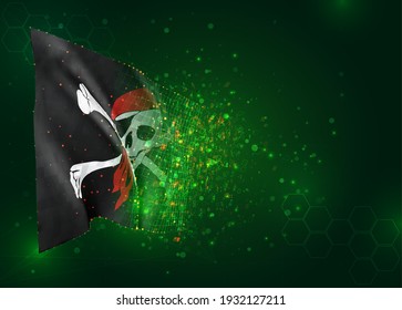 cráneo con huesos piratas indicador vectorial 3d sobre fondo verde con polígonos y números de datos