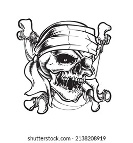 skull pirate with cross bones vector illustration