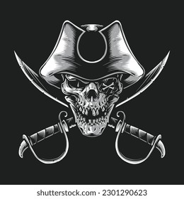 skull pirate with crossing sword logo