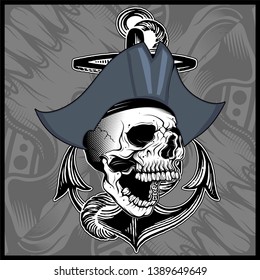 skull pirate hand drawing vector