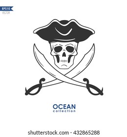 skull in a pirate hat with crossed swords, vector illustration