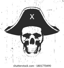 Skull with a pirate hat. Vector. 