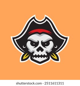 skull pirate head cartoon mascot logo design vector