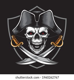 skull pirate head with sword vector