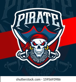 skull pirate mascot esport logo design