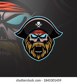 Skull pirate mascot gaming logo esports design vector with modern illustration concept style for badge, emblem and t shirt printing. Angry skull pirate illustration for sport and e-sport team.