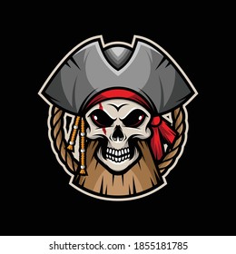 Skull pirate on black background