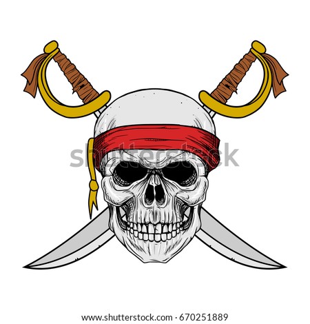 skull pirate red bandana cross sword stock vector royalty free