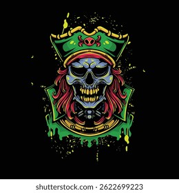 skull pirate with red hair artwork illustration