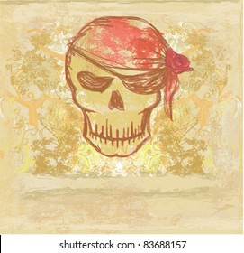 Skull Pirate - retro card