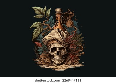 Skull Pirate rum vector illustration for t-shirt