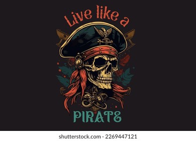 Skull Pirate rum vector illustration for t-shirt