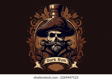 Skull Pirate rum vector illustration for t-shirt