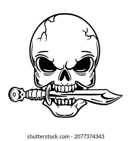 Skull pirate svg cut. Skull of a pirate with a saber in his teeth.Pirate skull emblem illustration with saber. svg