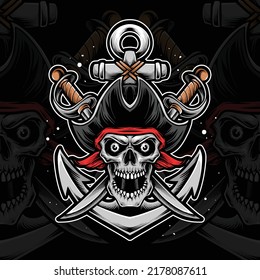 Skull Pirate Sword Anchor Stock Vector (Royalty Free) 2178087611 ...