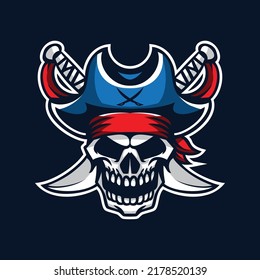 Skull Pirate with sword Mascot