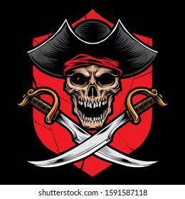 skull pirate with sword vector