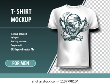 Skull Pirate. T-Shirt template, fully editable.