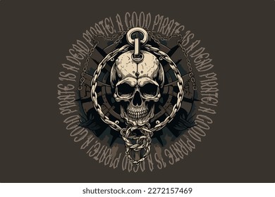 Skull pirate vector illustration for t-shirt design