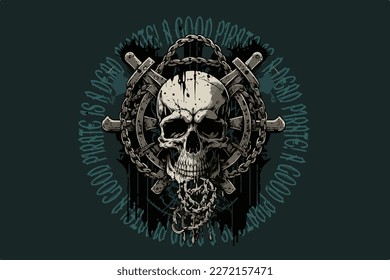 Ilustración del vector pirata de cráneo para el diseño de camisetas