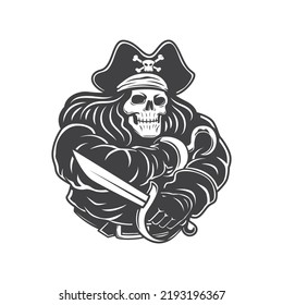skull pirates black and white vector illustration