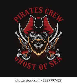 skull pirates captain with gun and sword