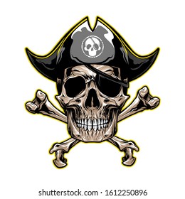 skull pirates with cross bones symbol logo. vector object illustration