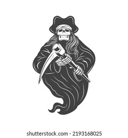 skull pirates grim reaper flying vector illustration