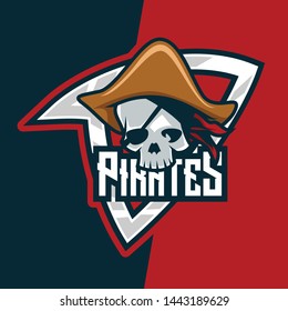 Skull Pirates Killer E-Sport MMascot Emblem Badge Esport Logo Game Design. Identity for gamer streamer club