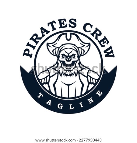 Skull pirates logo with retro style monochrome design.
