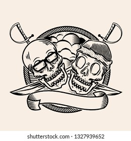 skull pirates logo vintage retro funny 
