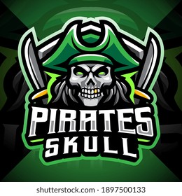 Skull pirates mascot gaming logo design