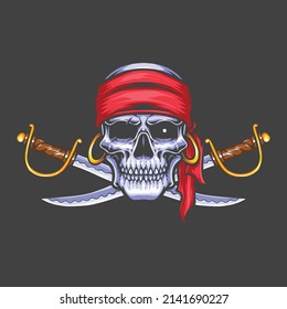 skull pirates with sword illustration