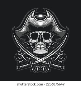 skull pirates with sword logo