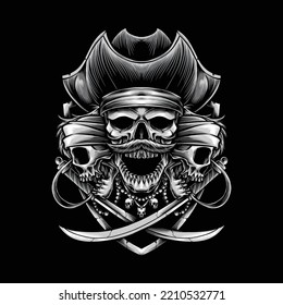 skull pirates with sword vector illustration