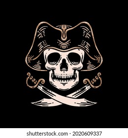 Skull pirates and swords premium vector template