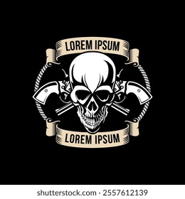 Skull and pistols Logo Design Vector Illustration Template