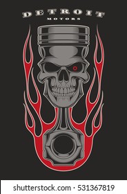 Skull piston with classic american flames